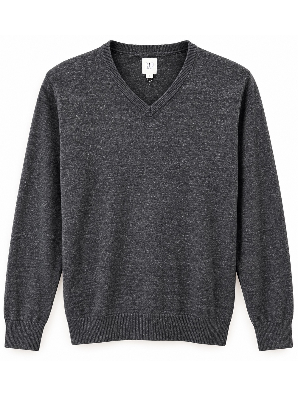 GAP Men’s Large Charcoal Gray V-Neck Sweater Cotton Blend Classic Pullover